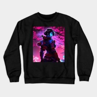 Sakura Female Cyberpunk Samurai Cherry Blossoms Crewneck Sweatshirt